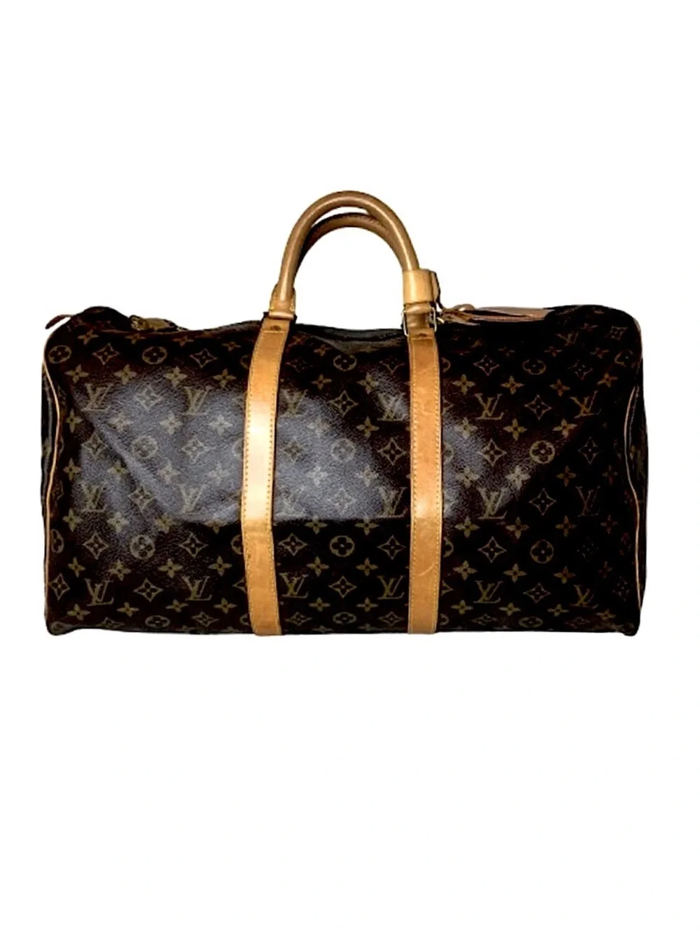 LOUIS VUITTON LV 50 Monogram Coated Canvas Vachetta Leather Duffel Weekend Bag